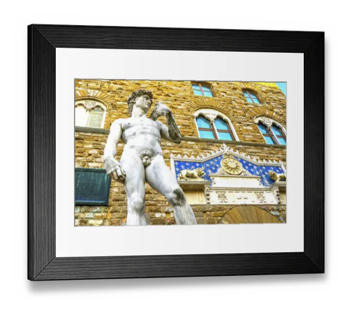 Framed Print : Michelangelos David replica statue, Piazza della Signoria, Palazzo Vecchio, Florence Framed Print : Michelangelos David replica statue, Piazza della Signoria, Palazzo Vecchio, Florence