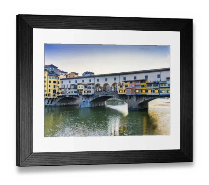 Framed Print : Sunset Arno River, Ponte Vecchio, Florence, Tuscany, Italy. Bridge originally built in Roman times