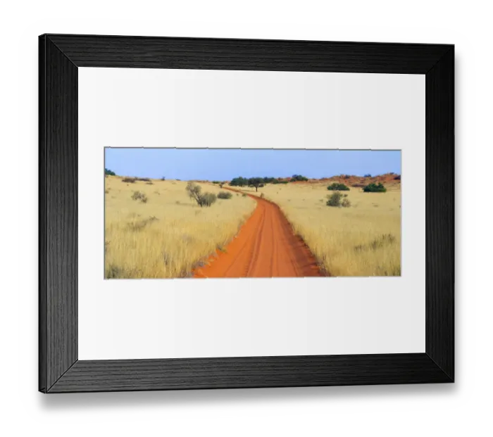 Framed Print : Red sand road, Kgalagadi Transfrontier Park, South Africa Framed Print : Red sand road, Kgalagadi Transfrontier Park, South Africa