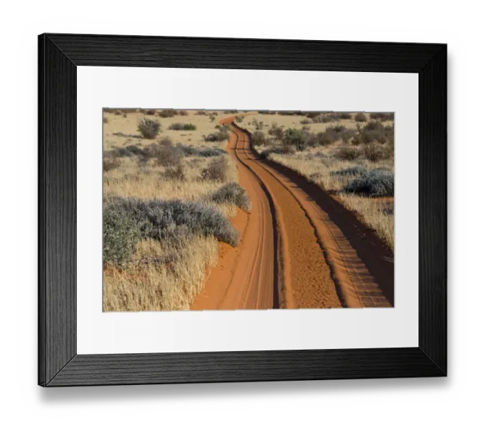 Framed Print : Red sand road, Kgalagadi Transfrontier Park, South Africa Framed Print : Red sand road, Kgalagadi Transfrontier Park, South Africa