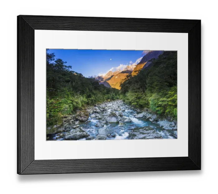 Framed Print : Moonrise over Mount Madeline and the Tutoko River, Fiordland National Park, South Island Framed Print : Moonrise over Mount Madeline and the Tutoko River, Fiordland National Park, South Island