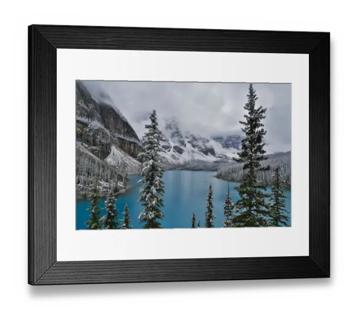 Framed Print : Lake Moraine with fresh late summer snow Banff National Park, Alberta, Canada Framed Print : Lake Moraine with fresh late summer snow Banff National Park, Alberta, Canada