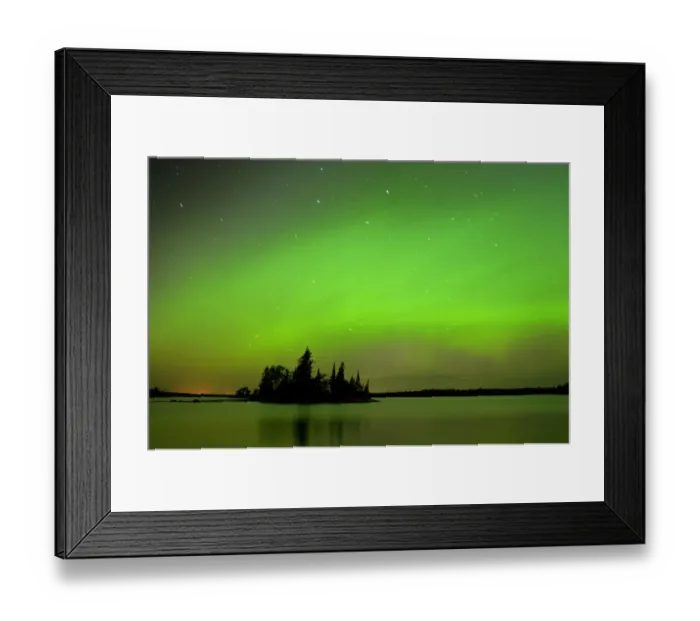 Framed Print : Canada, Manitoba, Whiteshell Provincial Park. Aurora borealis reflects on lake. Credit as Framed Print : Canada, Manitoba, Whiteshell Provincial Park. Aurora borealis reflects on lake. Credit as