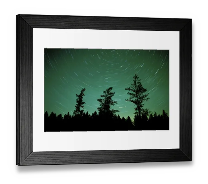 Framed Print : Canada, Manitoba, Sandilands Provincial Forest. Star trails and northern lights. Credit as Framed Print : Canada, Manitoba, Sandilands Provincial Forest. Star trails and northern lights. Credit as