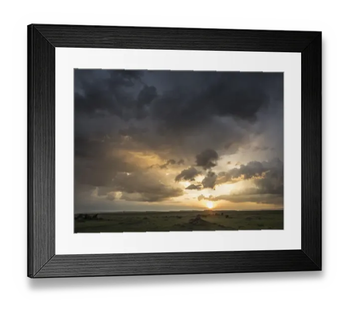 Framed Print : Africa, Kenya, Msai Mara National Reserve. Storm clouds over savannah at sunset