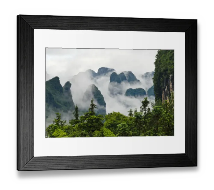 Framed Print : Limestone hills in mist, Yangshuo, Guangxi, China Framed Print : Limestone hills in mist, Yangshuo, Guangxi, China