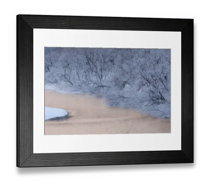 Framed Print : Frost on trees on rivers edge, Hokkaido, Japan Framed Print : Frost on trees on rivers edge, Hokkaido, Japan