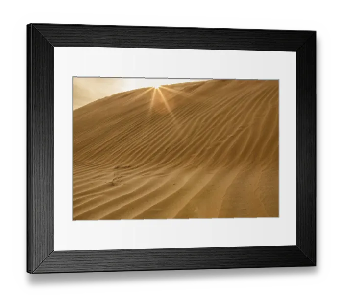 Framed Print : Sunset with Sunburst. Desert with sand. Abu Dhabi, United Arab Emirates Framed Print : Sunset with Sunburst. Desert with sand. Abu Dhabi, United Arab Emirates