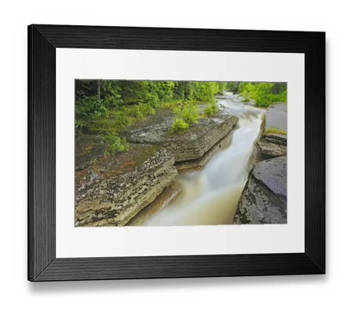 Framed Print : Canada, Quebec, Val-Jalbert. River Ouiatchouan flows between rocks