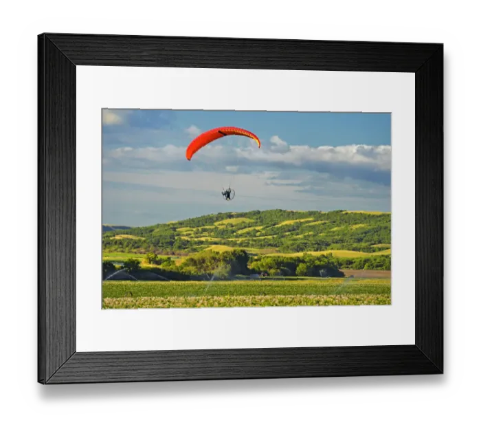 Framed Print : Canada, Saskatchewan, Craven. Hang gliding in Qu Appelle Valley Framed Print : Canada, Saskatchewan, Craven. Hang gliding in Qu Appelle Valley
