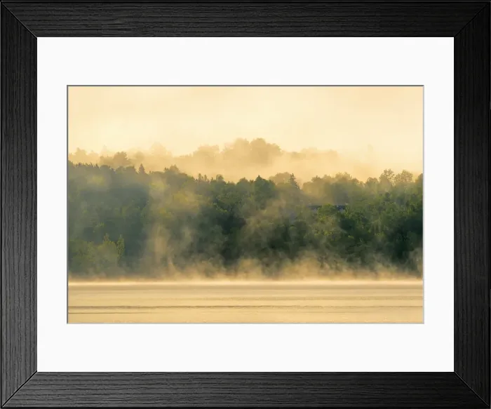 Framed Print : Canada, New Brunswick, Mactaquac. Morning fog on Saint John River at sunrise. Credit as