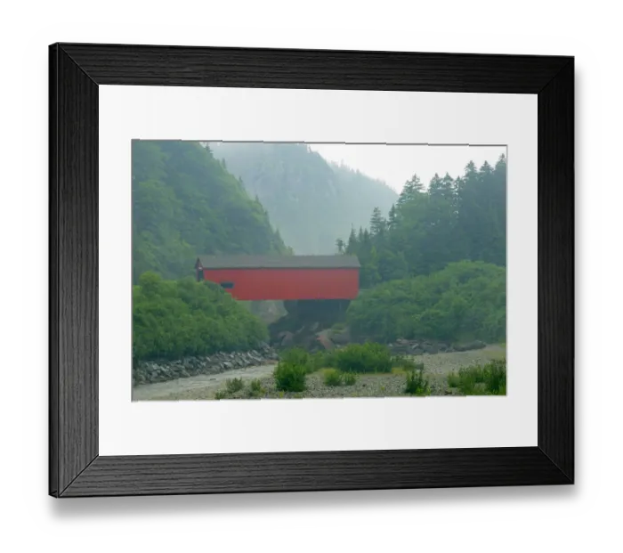 Framed Print : Canada, New Brunswick, Fundy National Park. Red covered bridge at Point Wolfe. Credit as Framed Print : Canada, New Brunswick, Fundy National Park. Red covered bridge at Point Wolfe. Credit as