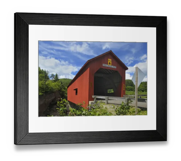 Framed Print : Canada, New Brunswick, Fundy National Park. Red covered bridge at Point Wolfe. Credit as Framed Print : Canada, New Brunswick, Fundy National Park. Red covered bridge at Point Wolfe. Credit as