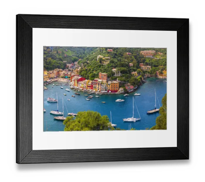 Framed Print : Europe, Italy, Liguria, Portofino. Aerial view of town and harbor Framed Print : Europe, Italy, Liguria, Portofino. Aerial view of town and harbor