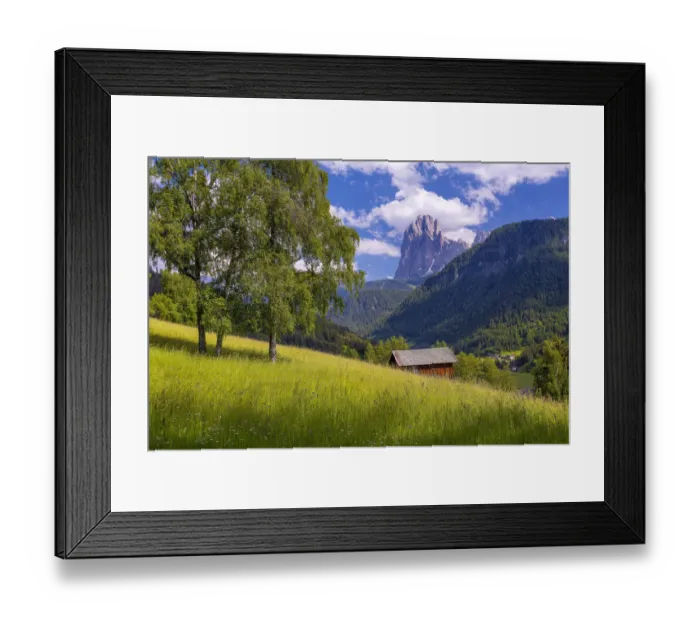 Framed Print : Europe, Italy, Dolomites, Val Gardena. Mountain and valley landscape Framed Print : Europe, Italy, Dolomites, Val Gardena. Mountain and valley landscape