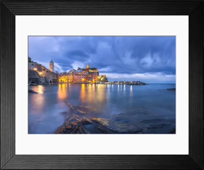 Framed Print : Europe, Italy, Vernazza. Sunset on coastal town Framed Print : Europe, Italy, Vernazza. Sunset on coastal town