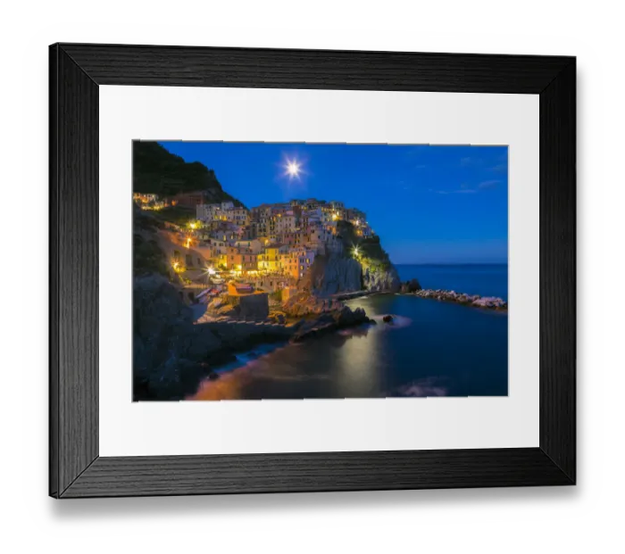 Framed Print : Europe, Italy, Manarola. Sunset on town. Credit as: Jim Nilsen  /  Jaynes Gallery  /  DanitaDelimont
