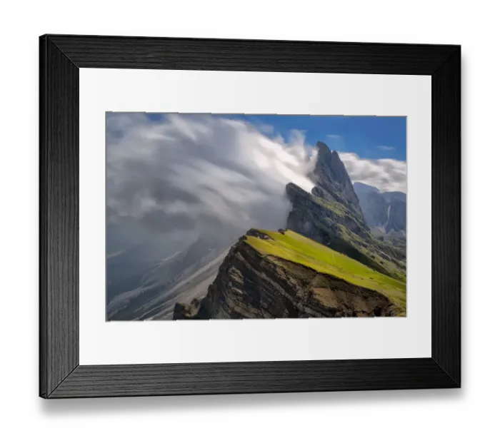 Framed Print : Europe, Italy, Seceda. Windswept clouds in the Dolomites. Dolomites, Val Gardena Framed Print : Europe, Italy, Seceda. Windswept clouds in the Dolomites. Dolomites, Val Gardena