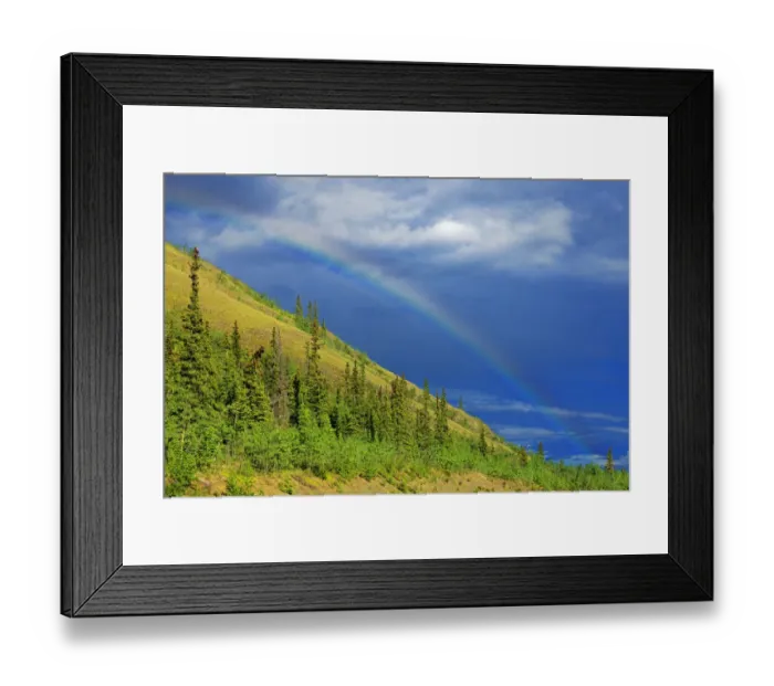 Framed Print : Carmacks. Rainbow over mountain slope. Credit as: Mike Grandmaison / Jaynes Gallery Framed Print : Carmacks. Rainbow over mountain slope. Credit as: Mike Grandmaison / Jaynes Gallery