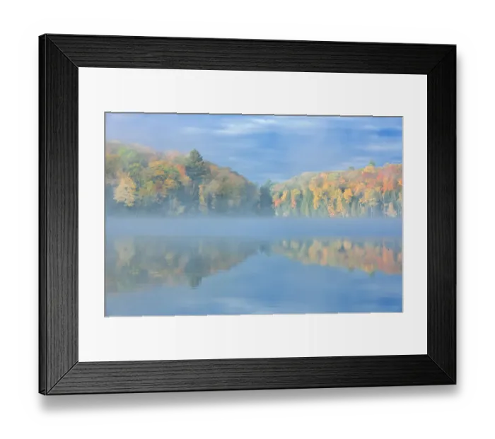 Framed Print : Canada, Ontario, Horseshoe Lake. Cottage in morning fog on lake Framed Print : Canada, Ontario, Horseshoe Lake. Cottage in morning fog on lake