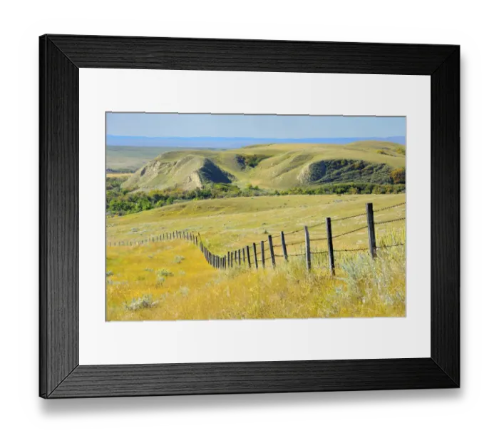 Framed Print : Canada, Saskatchewan, Maple Creek. Fence and prairie landscape