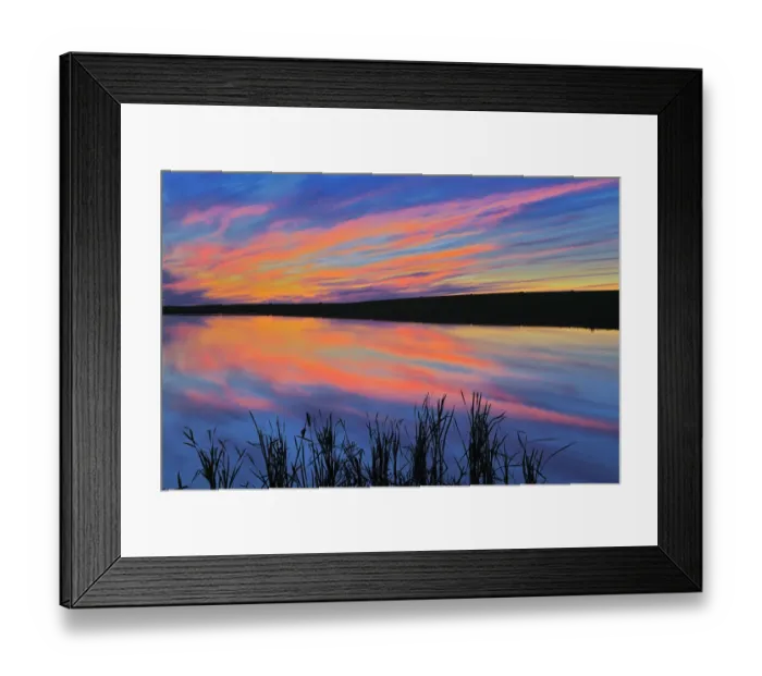 Framed Print : Canada, Saskatchewan, Viscount. Sunset reflected in pond Framed Print : Canada, Saskatchewan, Viscount. Sunset reflected in pond
