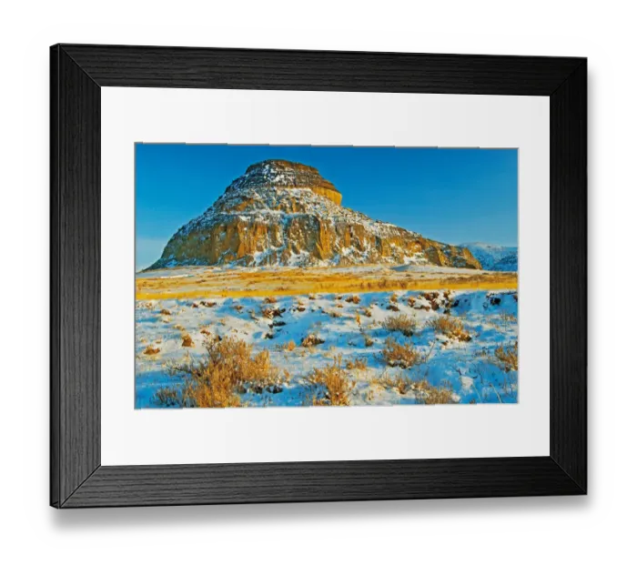 Framed Print : Canada, Saskatchewan, Big Muddy Badlands. Landscape with Castle Butte in winter. Credit as Framed Print : Canada, Saskatchewan, Big Muddy Badlands. Landscape with Castle Butte in winter. Credit as