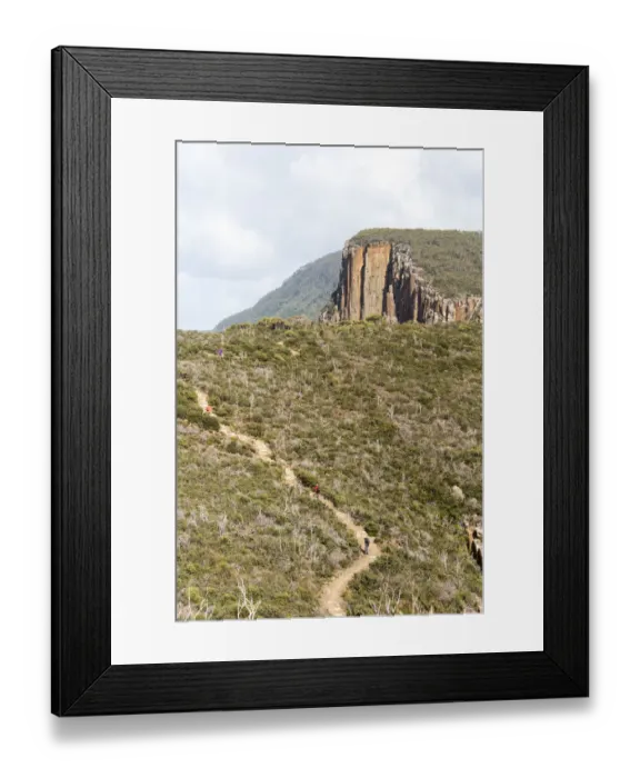 Framed Print : Australia, Tasmania, Tasman National Park. Hikers on Cape Hauy, Three Capes Track. (MR) Framed Print : Australia, Tasmania, Tasman National Park. Hikers on Cape Hauy, Three Capes Track. (MR)