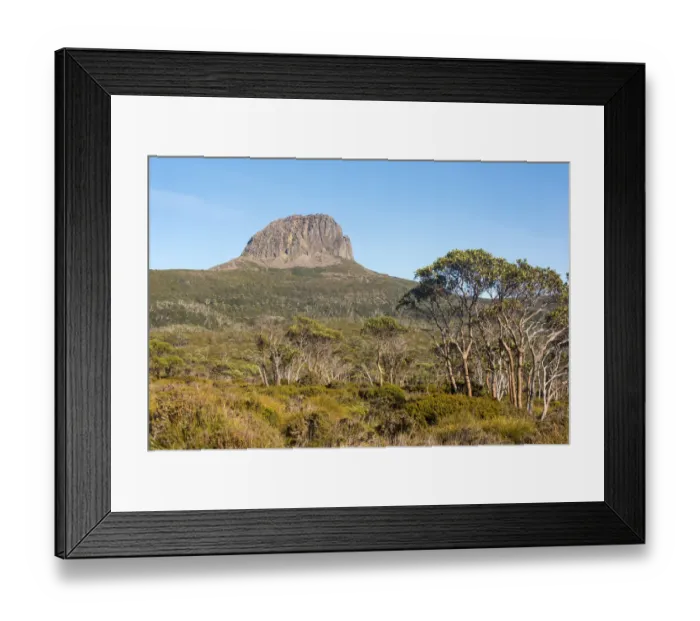Framed Print : Australia, Tasmania, Cradle Mountain-Lake St Clair National Park. Morning light on Barn Bluff