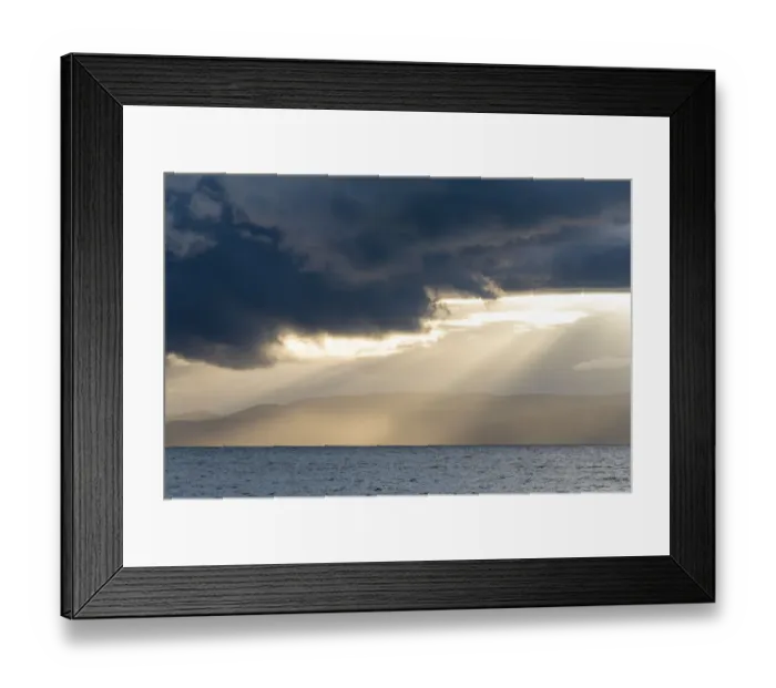 Framed Print : Australia, Tasmania, Freycinet National Park Morning light breaks through dark clouds