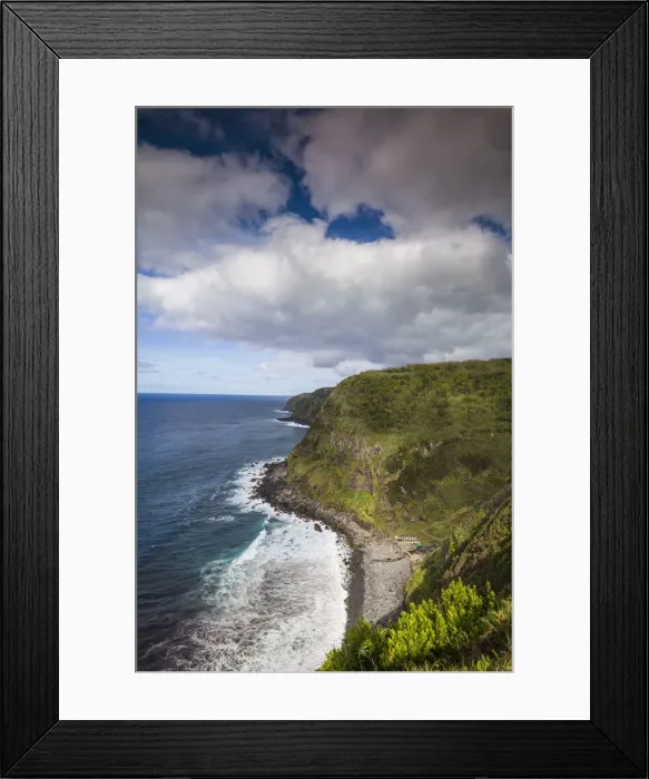 Framed Print : Portugal, Azores, Sao Miguel Island, Achadinha. Miradouro Salto de Farrinha, coastal view