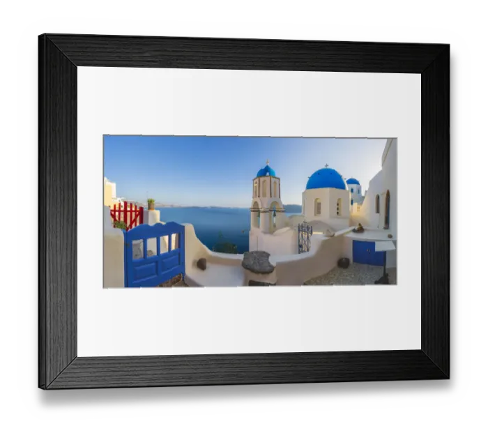 Framed Print : Europe, Greece, Oia. Sunrise on Greek Orthodox church and village Framed Print : Europe, Greece, Oia. Sunrise on Greek Orthodox church and village