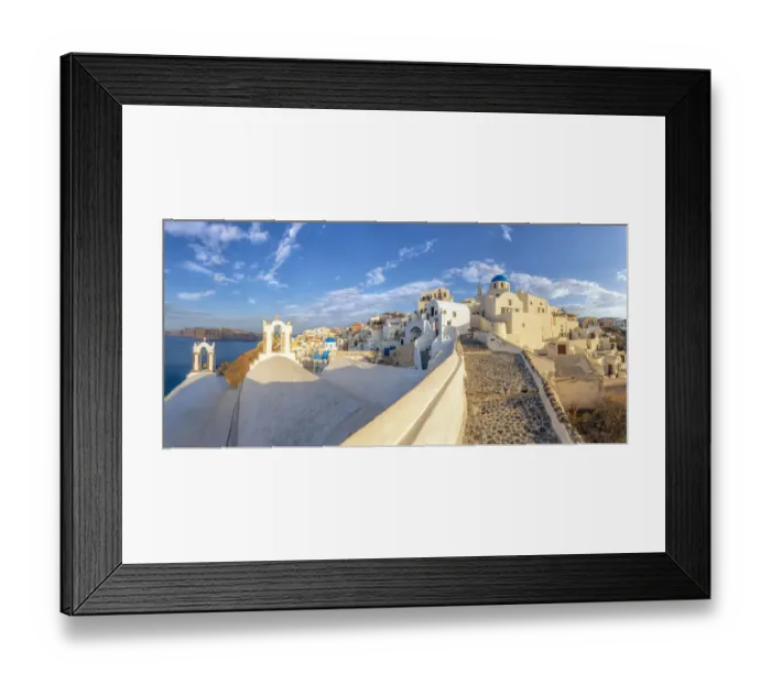 Framed Print : Europe, Greece, Oia. Sunrise over Greek Orthodox church and village Framed Print : Europe, Greece, Oia. Sunrise over Greek Orthodox church and village