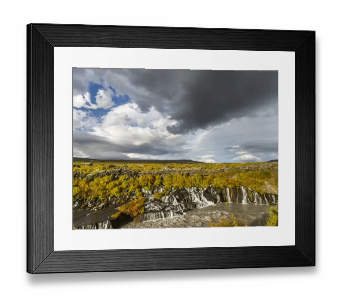 Framed Print : Waterfall Hraunfossar with colorful foliage during fall. Northern Iceland Framed Print : Waterfall Hraunfossar with colorful foliage during fall. Northern Iceland
