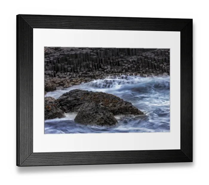 Framed Print : Waves crash into basalt at the Giants Causeway in County Antrim, Northern Ireland Framed Print : Waves crash into basalt at the Giants Causeway in County Antrim, Northern Ireland