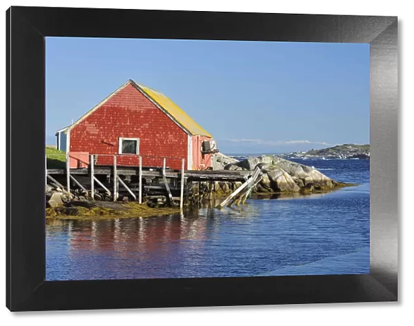Canada, Nova Scotia, Peggys Cove. Fishing shack and harbor