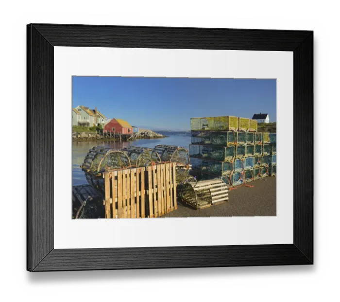 Framed Print : Canada, Nova Scotia, Peggys Cove. Fishing gear and harbor Framed Print : Canada, Nova Scotia, Peggys Cove. Fishing gear and harbor