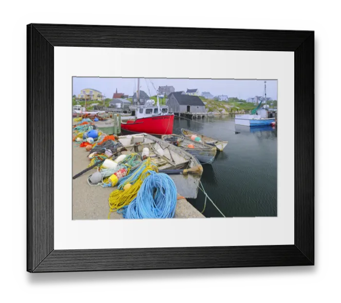 Framed Print : Canada, Nova Scotia, Peggys Cove. Fishing gear and harbor Framed Print : Canada, Nova Scotia, Peggys Cove. Fishing gear and harbor