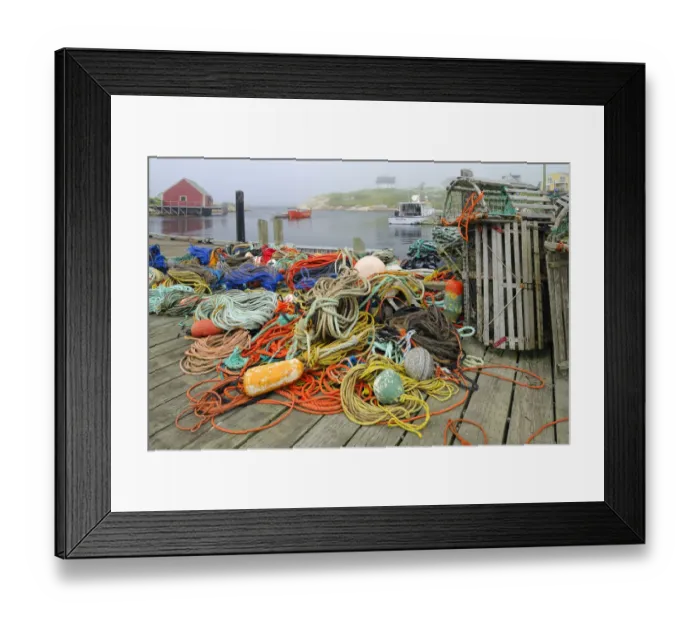 Framed Print : Canada, Nova Scotia, Peggys Cove. Fishing gear and harbor