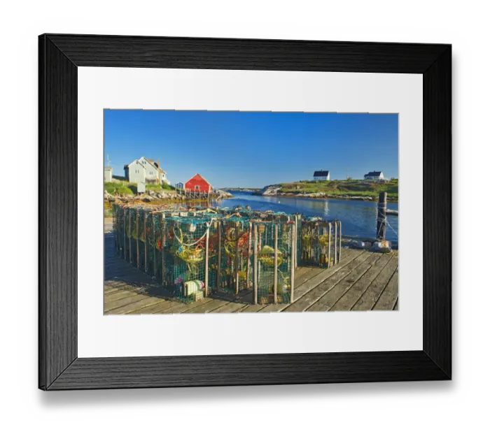 Framed Print : Canada, Nova Scotia, Peggys Cove. Fishing gear and harbor Framed Print : Canada, Nova Scotia, Peggys Cove. Fishing gear and harbor
