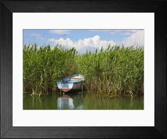 Framed Print : Canoe and reeds on Lake Ohrid, Republic of Macedonia Framed Print : Canoe and reeds on Lake Ohrid, Republic of Macedonia