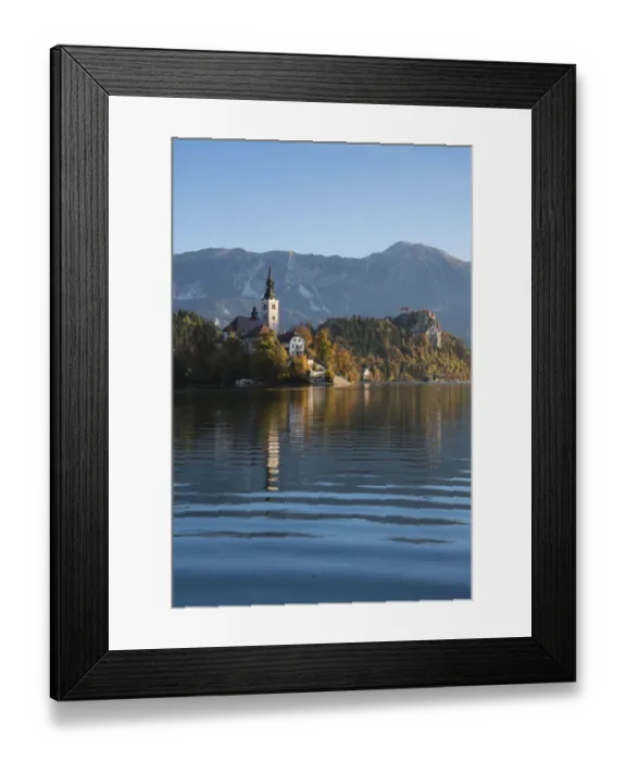 Framed Print : Slovenia, Bled. The Church of the Assumption of Maria is reflected in the calm waters Framed Print : Slovenia, Bled. The Church of the Assumption of Maria is reflected in the calm waters