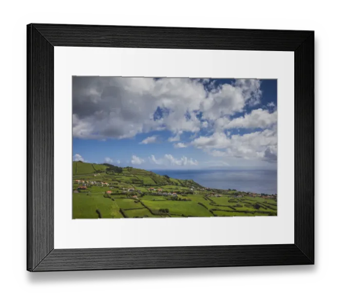 Framed Print : Portugal, Azores, Faial Island, Praia do Almoxarife. Elevated view of fields Framed Print : Portugal, Azores, Faial Island, Praia do Almoxarife. Elevated view of fields