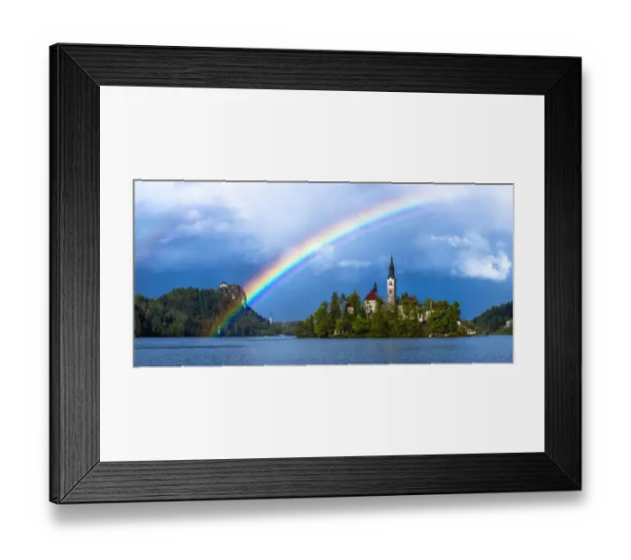 Framed Print : Europe, Slovenia. Rainbow over Lake Bled at sunset Framed Print : Europe, Slovenia. Rainbow over Lake Bled at sunset