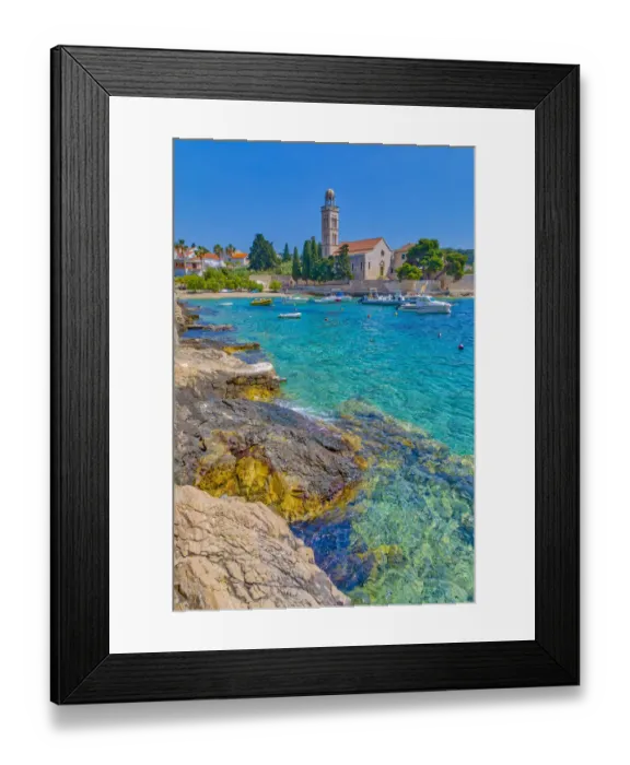 Framed Print : Croatia, Hvar. Franciscan monastery and boat harbor Framed Print : Croatia, Hvar. Franciscan monastery and boat harbor