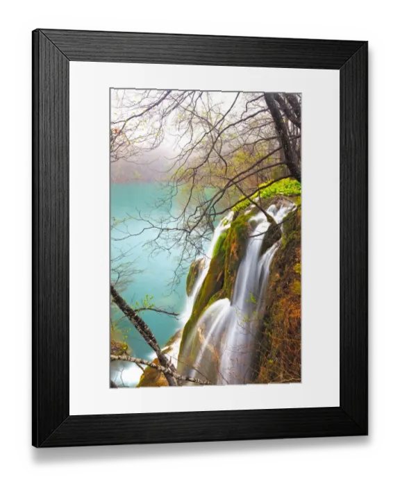 Framed Print : Europe, Croatia, Plitvice Lakes National Park. Waterfalls into stream. Credit as