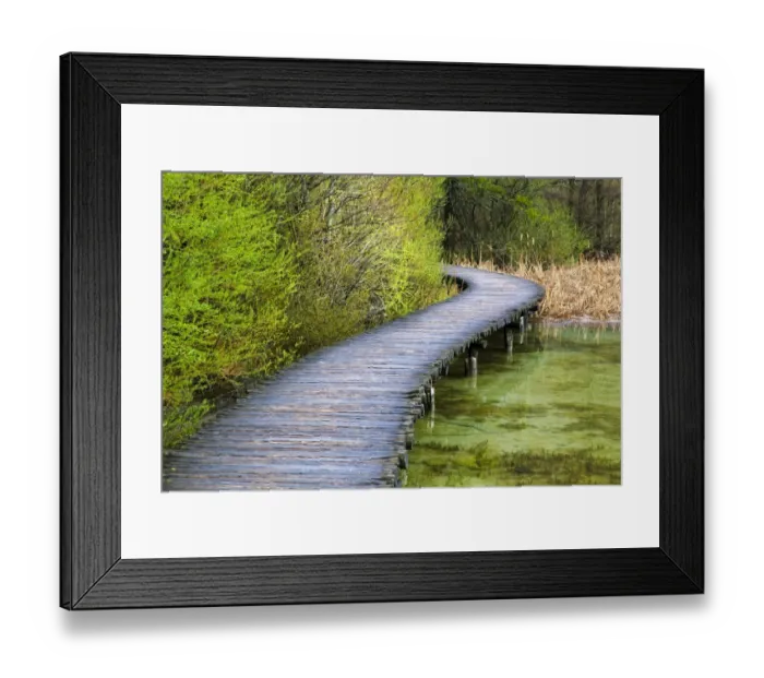Framed Print : Europe, Croatia, Plitvice Lakes National Park. Wooden walkway over lake. Credit as Framed Print : Europe, Croatia, Plitvice Lakes National Park. Wooden walkway over lake. Credit as
