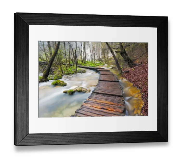 Framed Print : Europe, Croatia, Plitvice Lakes National Park. Wooden walkway over stream. Credit as Framed Print : Europe, Croatia, Plitvice Lakes National Park. Wooden walkway over stream. Credit as