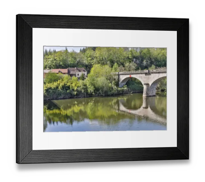 Framed Print : France, Lot River. Stone bridge over the Lot River