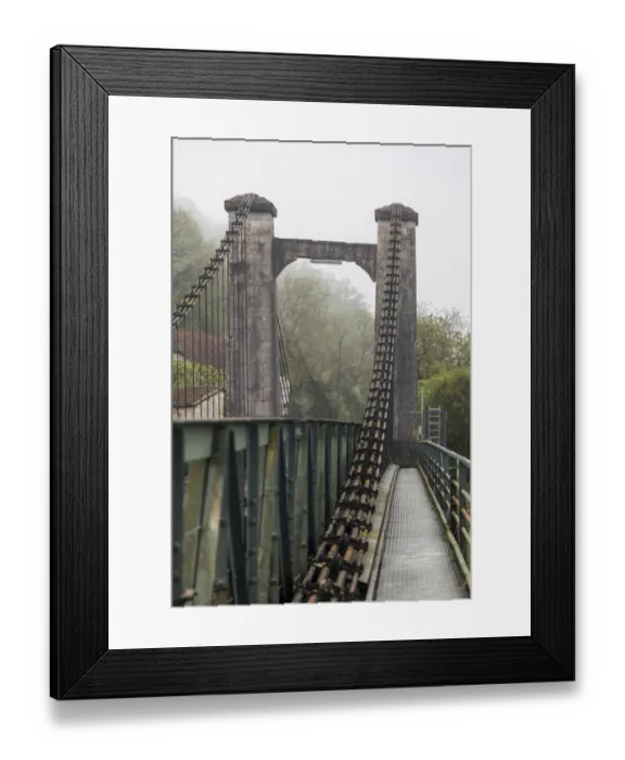 Framed Print : France, Cajarc. Early morning fog on the iron bridge over the Lot River Framed Print : France, Cajarc. Early morning fog on the iron bridge over the Lot River